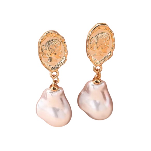 Gold and Pearl Lightweight Drop Earrings - Picture 4 of 5